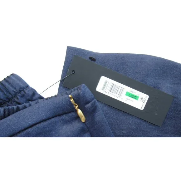 Donna Karan Navy Blue Pull On Wide-Leg Pants Side Zip Elastic Back NWT Sz L - Picture 3 of 3